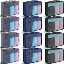 12 Pcs Large Packing Cubes Luggage Organizers for Suitcase Mesh Travel Organizer Bags Travel Packing Organizers for Traveling Camping Hiking (Dark Gray, Black, Navy Blue, 15.8 x 11.8 x 4.3 Inch)
