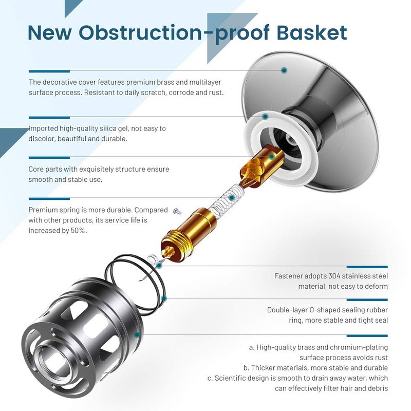 Vessel Sink Drain,Bathroom Pop-up Drain With Detachable Basket Stopper, Anti-Explosion