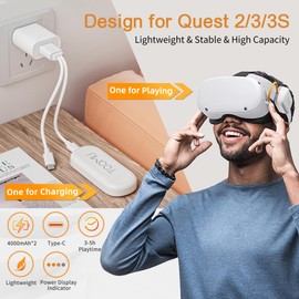 TOOMU Dual Battery Pack Set for Meta Quest 2 / Quest 3 / Quest 3S, 8000mAh Battery Pack Compatible with Quest 2/3/3S, VR Extended Power Accessories Magnetic Connections and Lightweight Design