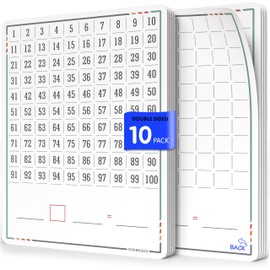 SCRIBBLEDO Dry Erase Number Chart for Students 9”x12” Small White Board Dry Erase Sheets Math Manipulatives 100 Chart for First Grade Classroom Supplies Kindergarten 1st Grade Teacher Pack 10 Sheets