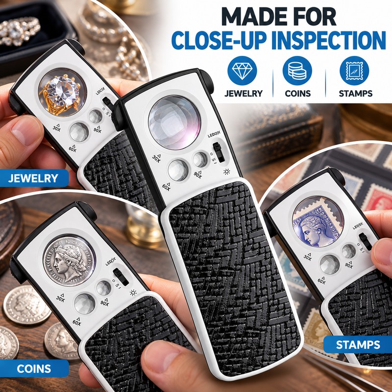 Pocket Magnifying Glass for Jewelry Inspection – 30X 60X 90X