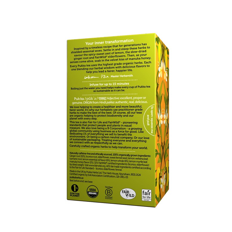 Pukka Herbs Organic Tea Bags, Lemon, Ginger & Manuka Honey