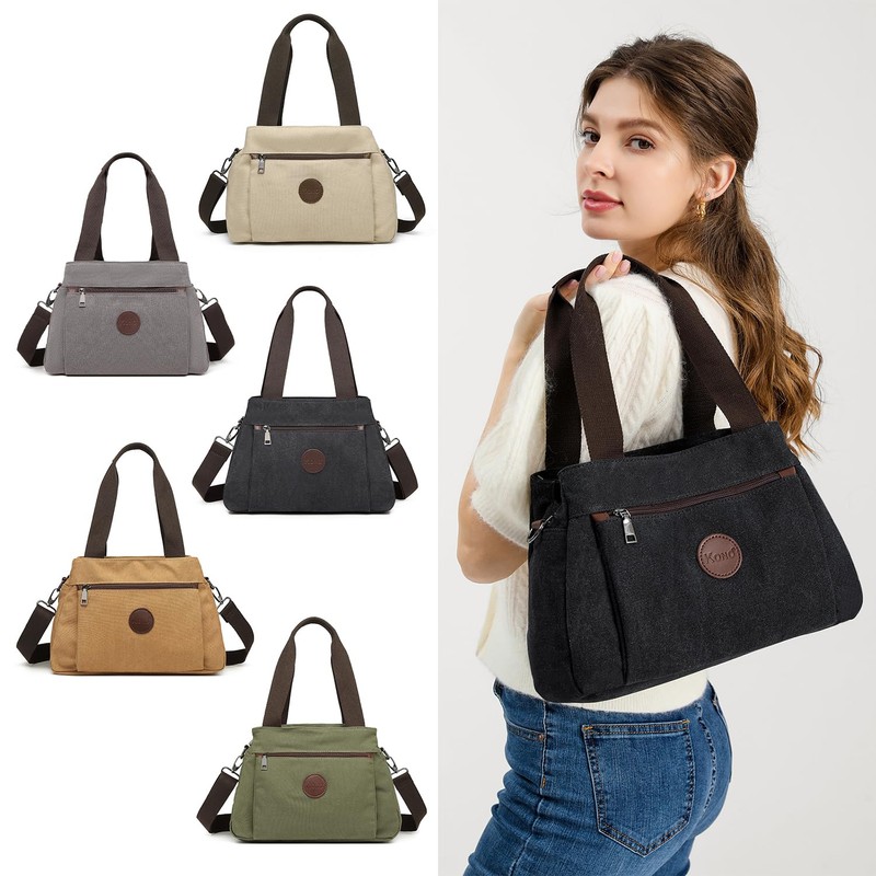 KONO Canvas Handbag Women Shoulder Bag, black, Retro