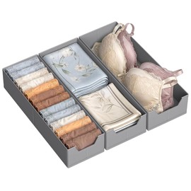 SONGMICS Organizer Cassetti Pieghevole, Divisori per Armadio Interno, Set di 3, 19/22 x 50 x 10 cm, Organizer Biancheria Intima Salvaspazio, Grigio Tortora, Collezione Tina RUS017GD01