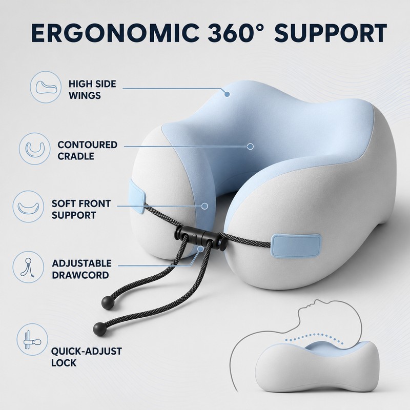 U-Shaped Memory Foam Neck Pillow – Travel Pillow for Airplane,