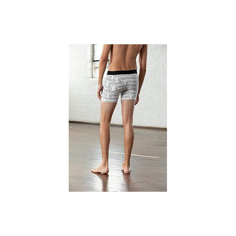 Champion Men's C Script Printed Boxer Brief, Oxford Gray, Large