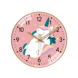 AIMALL 8 Inch 20cm Modern Silent Wall Clock with Unicorn Design, Quiet Non-Ticking Round Clock for Living Room Bedroom Office School, Gold Frame and Hands