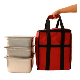 Chef Approved 13" x 13" Insulated Food Delivery Bag | Commercial Hot/Cold Themal Reusable Half-Size Pan Carrier Tote for Fast-Food Pizzarias Catering | 13"W x 13"D x 15.5"H, Heavy-Duty Nylon, Red