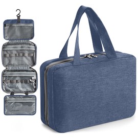 Virklyee Toiletry Bags Travel Cosmetic Case Wash Bag for Hanging Oxford Fabric Cosmetic Bag Foldable Makeup Bag Organiser Bathroom Shaving Bag for Holiday and Camping, Dark blue Oxford fabric
