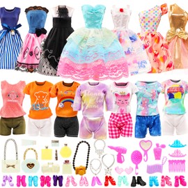 Miunana 30 Items = 10 Dresses + 10 Pairs of Shoes + 10 Accessories/Skirts - Doll’s Outfits, Clothes for 11½ Inch Dolls