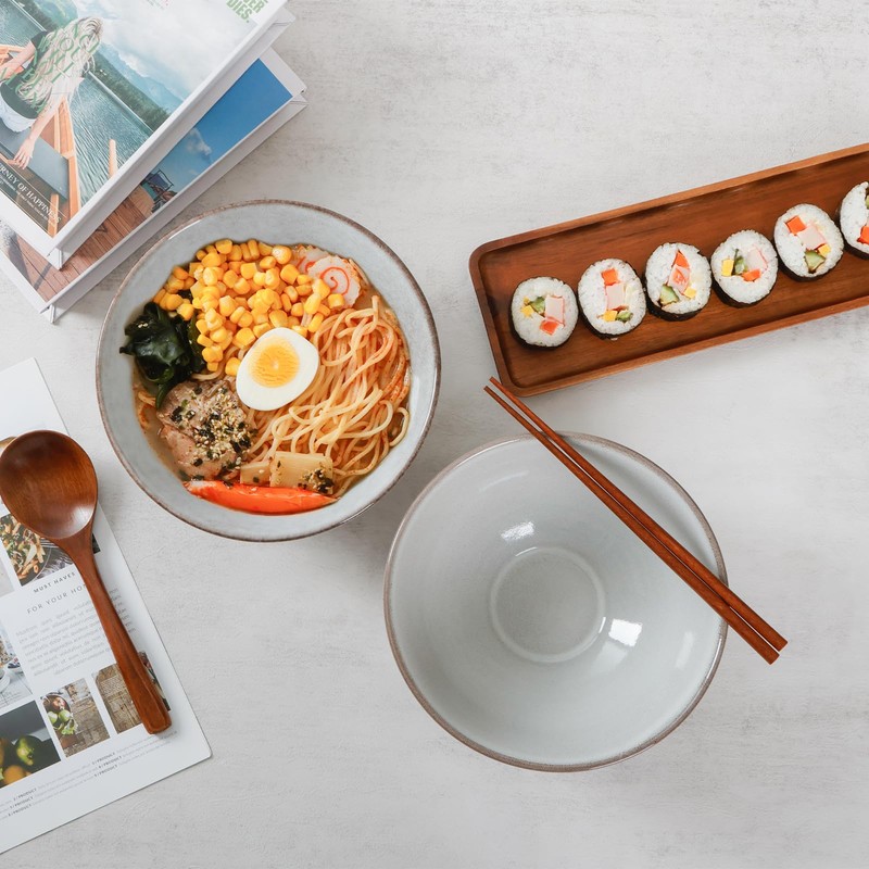 NUTRIUPS Set of 2 Ceramic Ramen Bowls with Spoons &