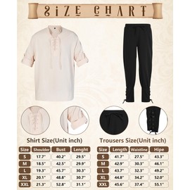 8 Pcs Renaissance Costume for Men Medieval Pirate Shirt Pant with Viking Belt Bracer Bag Scabbard and Shoulder Armor (Classic Color, XX-Large)