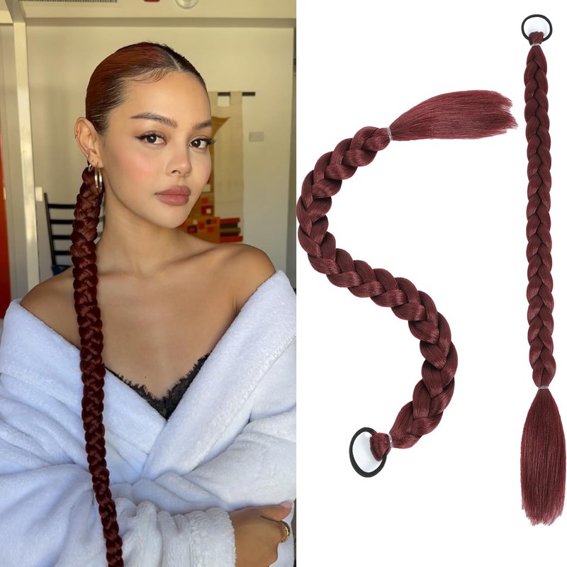 ZNJRPR Ponytail-Extensions-for-Black-Women Draw-String-Ponytail-for-Black-Women24inch 2pc Braided-Ponytail-Extension Braid-Extensions-Long-Braided-Ponytail-Extension-for-Black-Women (Burgundy)