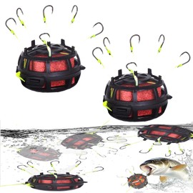 FREECOZYER Reverse Bottom Bait Cage Fishing Hook - 6 Hook Catfish Rig for Freshwater & Saltwater Fishing, 360° Floating Spring Trap, Prevents Snags, Perfect for Carp Bass, Trout & Catfish (2PCS 6#)