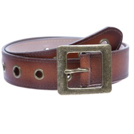 Square Buckle Grommets Vintage Distressed Leather Jean Belt, Brown | xl 39"-42"