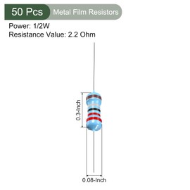 YOKIVE Pack of 50 Metal Foil Resistors 2.2 Ohm Resistor with 1/2 W 1% Tolerance Cable Good for DIY Electronic Projects (5 Colour Bands 8.5 mm ± 1 mm)