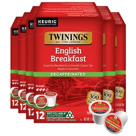 Twinings Decaffeinated English Breakfast Black Tea 72 K-Cup Pods for Keurig, 12 Count (Pack of 6), Smooth, Flavourful, Robust, Enjoy Hot or Iced