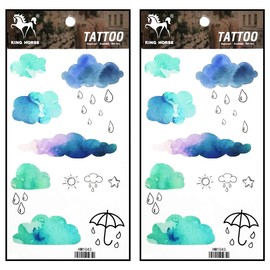 Tattoos 2 Sheets Temporary Tattoo 3D Sun Umbrella Rain Clouds for Women Men Lower Back Shoulder Neck Arm Tattoo Sticker Party Fashion