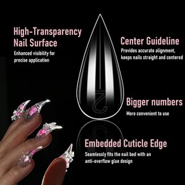 Wellquinn Short Cat Claw Curved Stiletto Nail Dual Forms for Extension, Sculptural Eagle Hawk Acrylic Nails Reusable Full Cover Mold Suitable for Polygel Solid Hard Builder Gel 280Pcs 14 Sizes Q57