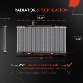 A-Premium Engine Coolant Radiator Assembly with Transmission Oil Cooler Compatible with Mazda 6 2003-2008 2.3L, Manual transmission