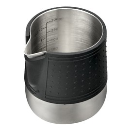 HOMEE Milk Frothing Pitcher, 12oz Stainless Steel Milk Steamer Jug With Rounded Spout, Espresso Milk Pitcher With Heat Resistant Silicone Grip Pads, Expresso Machine, Latte Art, Silver