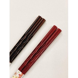 128 Husband and Wife Chopsticks, Dyed Carved, Dark Brown, Red, Dishwasher Safe, Design, Includes Paulownia Box, Wrapping, Respect for the Aged Day, Grandpa, Grandma, Birthday