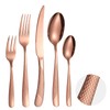 A · HOUSEWARE Hammered Flatware Set Copper/Rose Gold Silverware 20