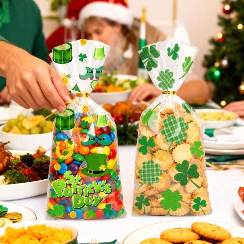 100PCS St. Patrick's Day Cellophane Treat Bags Party Favors with