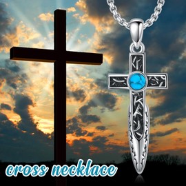 PELOVNY Arrowhead Cross Necklace 925 Sterling Silver Turquoise Pendant Religious Christian Jewelry for Mothers Day Birthday Christmas Gifts Men Women