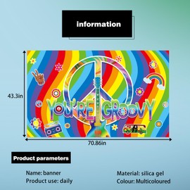 60's Party Decorations Hippie Groovy Backdrop, 60's Theme Party Decorations, Hippie Decor, Party Backdrop, Hippie Groovy Backdrop 60s Party Sign Scene Setters Wall Decoration Banner(180 x 110 cm)