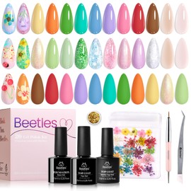 beetles Gel Polish beetles Gel Nail Polish Set 20 Colors Pastel Gel Polish with Glossy&Matte Top Coat Base Coat, Pink Purple Blue Green White Trendy Color Glitter Uv Embrace Nature Gift for Women & Girls