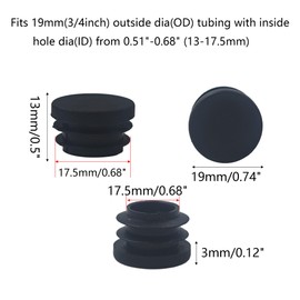 bociloy 30Pcs 19mm(3/4Inch) Round Plastic Plug, Pipe Tubing End Cap, Black Furniture Finishing Sliders, Plastic Glide Protection for Round Metal Tube and Furniture