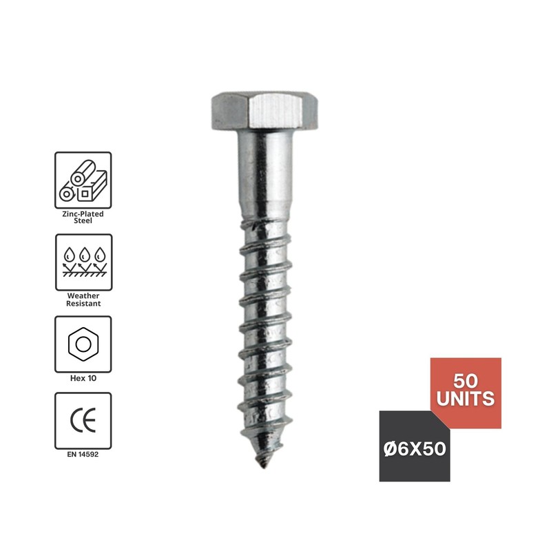 DOJA Barcelona Hexagon Wood Screws Assorted Screws Pack 50-6 x