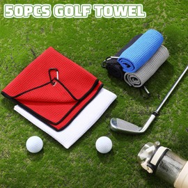 Batiyeer Golf Towels Bulk for Golf Bags 16'' x 16'' Microfiber Waffle Pattern Golf Towel Tri-fold Fabric Golf Towel with Clip for Mini Golf Tournament, Golf Club, Yoga, Fitness (Multi Colors,50 Pcs)