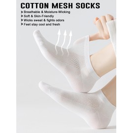 MARRDO Women's Socks, No Show Mesh Breathable Cotton White Ankle Socks for Women Low Cut Thin Lightweight Sock (5 Pairs - 5 color pack)