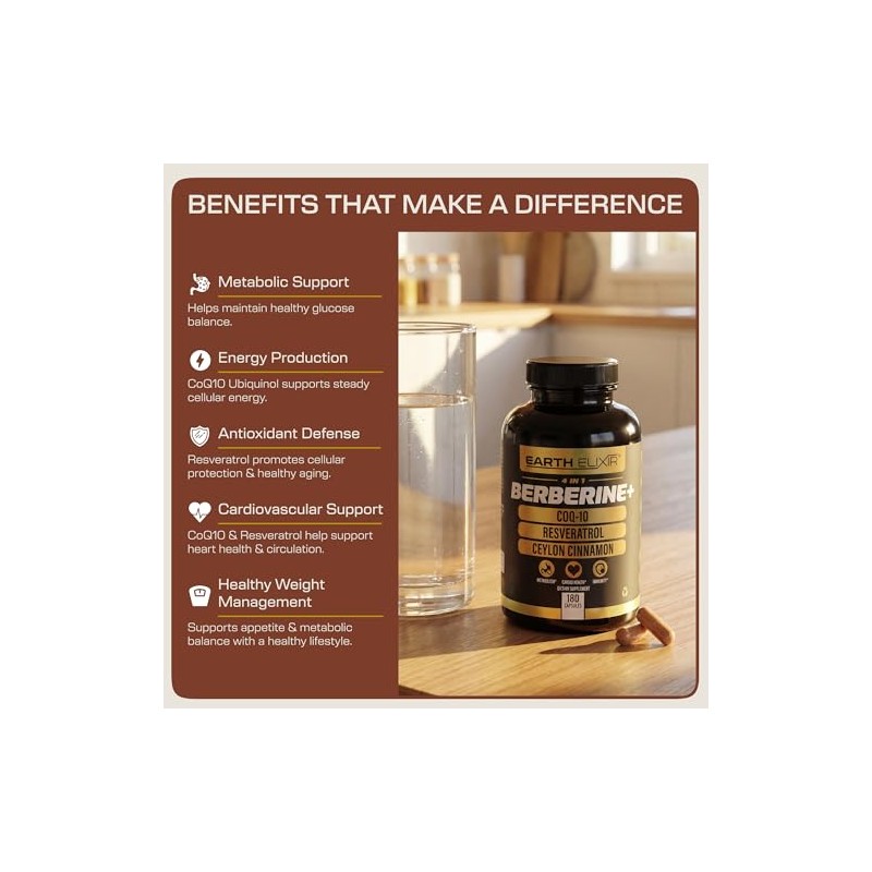 Earth Elixir Berberina 1200 Resveratrol 400 Coq10 200 Canela Ceilán
