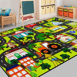 Kids Carpet Playmat Rug - Car Carpet for Kids 4.5x6 Feet, Large Educational Play Rug Town Traffic Road Map Rug City Life Car Mat for Kids Toy Cars Rug for Bedroom Classroom Nursery Room