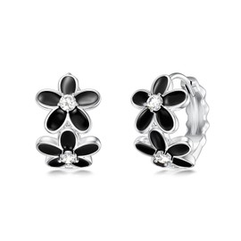 KZX Black Double Heart/Flower Hoop Earrings 925 Sterling Silver Cartilage Leverback Earrings Hoop Jewelry For Woman Wife Lover Christmas Valentine's Day Gifts, normal, Sterling Silver, No Gemstone