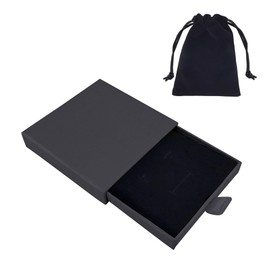 Desenda Small Jewelry Gift Box and Velvet Bag, Necklace Bracelet Earring Cardboard Organizer Square Jewellery Gift Box Pendent Storage Case for Birthday Xmas Christmas Wrapping (Black)