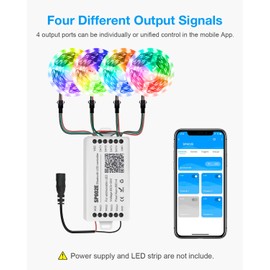 Aclorol Bluetooth LED Controller WS2812B WS2811 Controller Music Sync with 4-Output Ports for SK6812 2815 SM16703 1903 RGB Addressable Dream Color LED Pixels Strip Light DC5~24V APP/Remote Controller