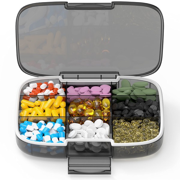 Extra Large Pill Organizer Jumbo Medicine Organizer Box with Labels Pill Case Large Capacity Portable Pill Dispenser Travel Pill Holder Moisture Proof Medication Storage Vitamin Supplement Container