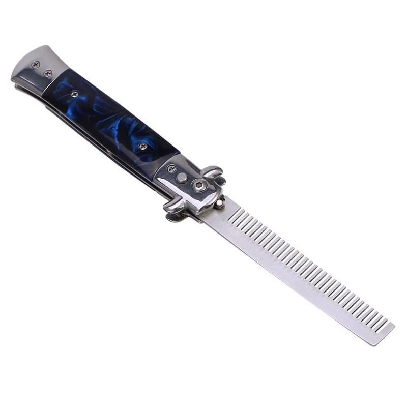 Switchblade Spring Folding Knife Push Button Pocket Comb Oil Hair