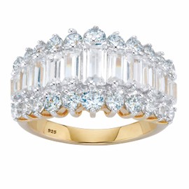 PalmBeach Yellow Gold-plated Sterling Silver Emerald Cut Cubic Zirconia Triple Row Anniversary Ring Sizes 5-12 Size 8