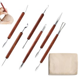 Clay Sculpting Tools，6-Piece Wooden Clay Tool Set 350g High-White Clay Multi-Functional Sculpting Tools Non-Toxic, Eco-Friendly Ideal for Artists, Sculptors, and Hobbyists