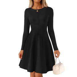 ZESICA Womens Fall Long Sleeve Mini Dress 2025 Boat Neck Elegant Pleated A Line Flowy Wedding Guest Party Short Dresses Black X-Large