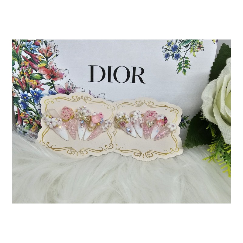 Cherry Blossom Handmade Nail Tips - Short Round / 체리블라썸
