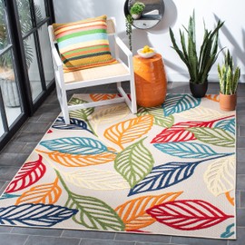 SAFAVIEH Area Rug 8x10 - Outdoor Cabana Collection - Large - Ivory & Green, Botanical Design, Weather Resistant & Washable, Ideal for Patio, Backyard, Mudroom, Deck, Dining Space (CBN399A)