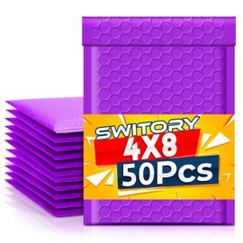Switory 50pcs 10.2x17.7cm Poly Bubble Mailers 4x7 Inch Padded Envelopes #000 Bubble Lined Poly Mailer Self Seal Purple