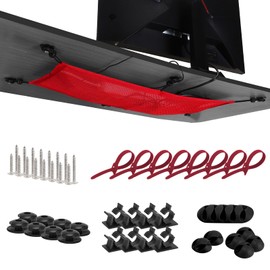 WurdeWindig Cable Management Net 66.5x24 cm for Under Desk,6 Attachment Points Vibrant Red-Bring Luck-Energy to Your Workspace with Stylish Cable Organization!