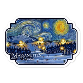 Die Cut Sticker Massanutten, Virginia, Starry Night #2, Ski Resort, Contour Vinyl Sticker 1 to 3 inches (Waterproof Decal for Cars, Water Bottles, Laptops, Coolers), Small